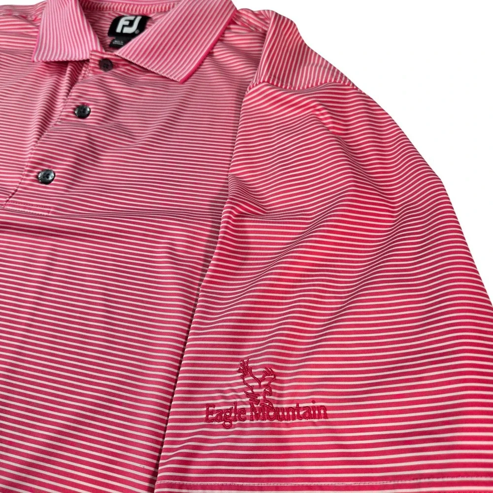 FootJoy Men's XL Pink White Striped Eagle Mountain Golf Polo Shirt Short Sleeve
